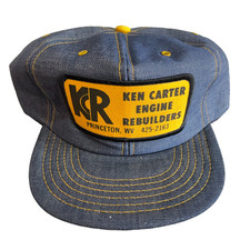 Boné vintage denim caminhoneiro feito nos EUA 80s patch azul amarelo Ken Carter comprar usado  Enviando para Brazil