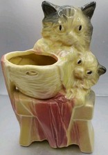 Vaso de cerâmica amarelo McCoy mãe e gatinho cesta no banco 7”x4,5” 1953 MCM comprar usado  Enviando para Brazil