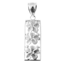 Pingente vertical de ouro branco sólido 14K havaiano 3 flores de plumeria 9 mm comprar usado  Enviando para Brazil