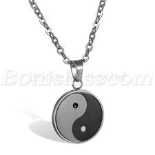 Colar corrente pingente masculino prata preta aço inoxidável Yin Yang Taiji Bagua comprar usado  Enviando para Brazil