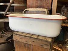 Banheira de esmalte vintage casa de fazenda tigela quadrada 16 3/4” branco vermelho comprar usado  Enviando para Brazil