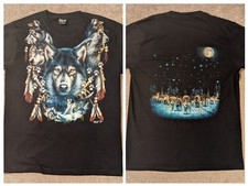 WILD WOLF DOUBLE SIDED GRAPHIC PRINT T-SHIRT Tee Top Mens Size XL Extra Large for sale  WARRINGTON