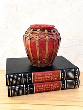Jarrón de cerámica vintage artesanal con envoltura de bambú segunda mano  Embacar hacia Mexico
