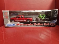 WELLY Chevrolet Sliverado Kawasaki ZX12R Motorcycle Trailer Set 1:24/18 MIB die comprar usado  Enviando para Brazil