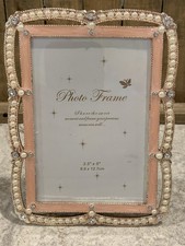 Moldura para foto de pérolas/strass esmaltada rosa comporta 3,4” x 5” comprar usado  Enviando para Brazil