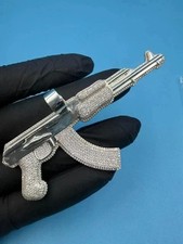 Pingente de arma 2,20 ct corte redondo real moissanita AK-47 folheado a ouro branco 14K prata comprar usado  Enviando para Brazil