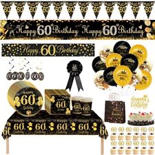 Decorações de festa de aniversário de 60 anos banner ouro preto pano de fundo balão conjunto de utensílios de mesa comprar usado  Enviando para Brazil