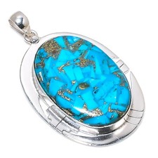 Colgante de joyería de plata de ley 925 hecho a mano con piedras preciosas turquesa cobre azul segunda mano  Embacar hacia Mexico