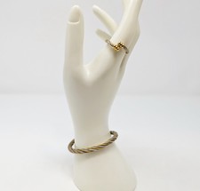 Conjunto de anel pulseira bracelete prata tom dourado ajustável aço torcido cabo bracelete, usado comprar usado  Enviando para Brazil