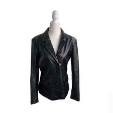 Jaqueta Blazer Vintage Clio Feminina Couro Preta com Botões tamanho 10 comprar usado  Enviando para Brazil