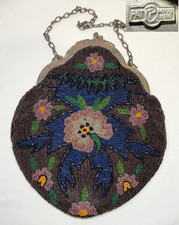 Antiga bolsa floral com miçangas da década de 1920 assinada P Co Pat 19 de novembro de 1919 roxo azul+ comprar usado  Enviando para Brazil