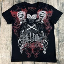 Camisa Deville Miami feita manga curta média gráfica preta gola V grunge caveiras comprar usado  Enviando para Brazil