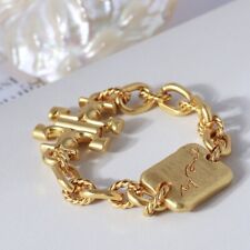 Usado, NOVA Pulseira Tory Burch Roxanne Corrente de Barra Dourada Logotipo Robusto Autêntica comprar usado  Enviando para Brazil
