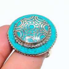 Anel ajustável de pedra preciosa turquesa prata tibetana joia nepalesa antiga NR 3183 comprar usado  Enviando para Brazil