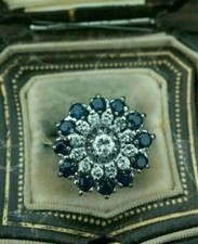 Usado, Anel de casamento de ouro branco 14k corte redondo 1,70 quilates safira natural e diamante tamanho 8 comprar usado  Enviando para Brazil