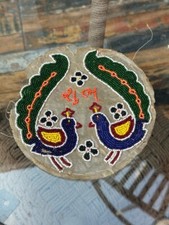 Antigo Antigo Feito à Mão Várias Cores Contas Trabalho Pavão Figura Tampo de Mesa Redondo comprar usado  Enviando para Brazil