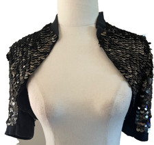 Bolero feminino BLLack Noir lantejoulas pretas - Tamanho 36 função noturna festa comprar usado  Enviando para Brazil