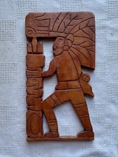 Tótem vintage artesanal tradicional tallada en madera escultura de hombre y serpiente segunda mano  Embacar hacia Mexico
