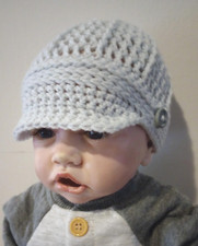 Chapéu de bebê de crochê feito à mão recém-nascido prematuro newsboy gorro aba prata cinza novo comprar usado  Enviando para Brazil