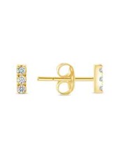 Mini brincos redondos de ouro amarelo 14K com barra de diamante natural, usado comprar usado  Enviando para Brazil