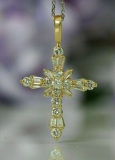 Pingente feminino de diamante corte redondo 2 quilates VVS1/D com corrente acabamento em ouro amarelo 14k  comprar usado  Enviando para Brazil