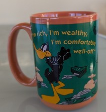 Caneca Patolino "I'm Rich, I'm Wealthy" 2000 Warner Bros Copo Verde Laranja 4.5" comprar usado  Enviando para Brazil