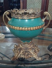 Lâmpada antiga verde e dourada ornamentada possivelmente a óleo sem inserção comprar usado  Enviando para Brazil