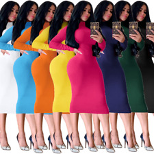 Novo Elegante Vestido Lápis Feminino Manga Comprida Cor Sólida Gola Alta Bodycon Midi, usado comprar usado  Enviando para Brazil