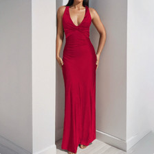 Vestido de noite feminino moda cetim profundo V torcido halter slim fit longo 5408  comprar usado  Enviando para Brazil