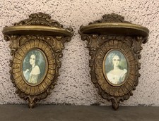Conjunto de duas prateleiras de parede antigas anos 20 camafeu vitorianas ouro dourado madeira arandela ornamentada comprar usado  Enviando para Brazil
