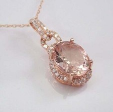 Pingente lindo halo morganita pêssego simulado corte oval 3 quilates folheado a ouro rosa 14K comprar usado  Enviando para Brazil