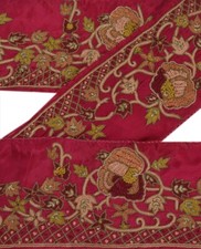 Usado, Sanskriti Vintage Saree Border Bordado à Mão Acabamentos Artesanais Renda 1 Jarda Rosa Escuro comprar usado  Enviando para Brazil