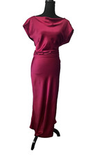 Vestido maxi feminino vinho cetim vermelho capuz costas minimalista moderno tamanho P, usado comprar usado  Enviando para Brazil