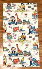 Usado, Painel de tecido vintage meados do século 1970 infantil estampa novidade brinquedos trens bonecas gato comprar usado  Enviando para Brazil