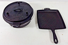 Forno holandês de ferro fundido Lewis & Clark Camp Chef 3 peças com tampa DO10 e frigideira, usado comprar usado  Enviando para Brazil