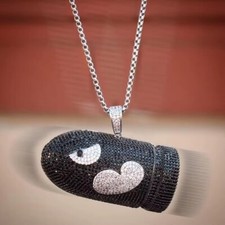 Pingente bomba bala ouro branco 14K espinélio preto e diamante criado em laboratório 2", usado comprar usado  Enviando para Brazil