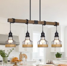 Lámpara de araña lineal rústica de 4 luces para cocina y comedor de granja negra y marrón segunda mano  Embacar hacia Mexico