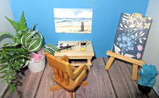 Móveis em miniatura para casa de bonecas 1:12 pintor/sala de arte cavalete paleta de quadros ++ comprar usado  Enviando para Brazil