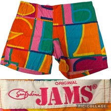 Shorts de surfista vintage 80 original JAMS linha de surf números geométricos neon BLOCO COLORIDO comprar usado  Enviando para Brazil