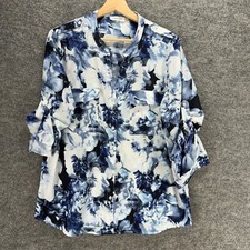 Usado, Camisa Calvin Klein feminina G grande azul floral com botão gola redonda manga 3/4 comprar usado  Enviando para Brazil