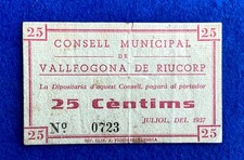 Usado, 25 CÉNTIMOS * VALLFOGONA DE RIUCURP 1937  *  GUERRA CIVIL ESPAÑOLA * ESCASO comprar usado Usado, 25 CÉNTIMOS * VALLFOGONA DE RIUCURP 1937  *  GUERRA CIVIL ESPAÑOLA * ESCASO comprar usado  Enviando para Brazil
