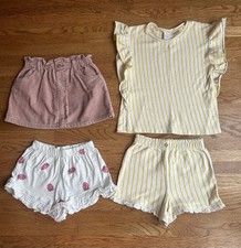 Lote 4 camisas, shorts, saia, listras brancas amarelas Zara Kids menina 3-4 anos, usado comprar usado  Enviando para Brazil