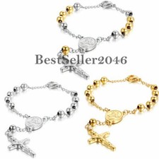 Usado, Rosário Crucifixo Jesus Cruz Contas Corrente Masculina Feminina Pulseira 8,6" Aço Inoxidável comprar usado  Enviando para Brazil