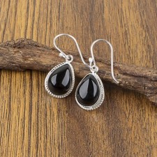 Natural Black Onyx Gemstone Earrings 925 Sterling Silver Jewelry For Women comprar usado  Enviando para Brazil