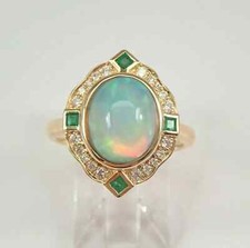 Anel de noivado feminino opala corte oval 3 quilates criado em laboratório acabamento em ouro amarelo 14K comprar usado  Enviando para Brazil