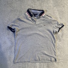 Polo masculino Tommy Hilfiger cinza médio ajuste personalizado manga curta, usado comprar usado  Enviando para Brazil