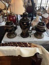 CONJUNTO de 3 abajures de porcelana chinesa decorados com espelho preto e dourado, 19C comprar usado  Enviando para Brazil