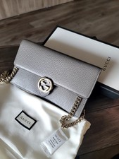 Bolsa carteira GUCCI GG 510314 couro intertravado tiracolo corrente cinza  comprar usado  Enviando para Brazil