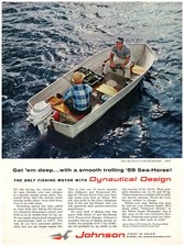 ANÚNCIO IMPRESSO, 1959 Johnson motor de barco de pesca motor cavalo marinho design dináutico comprar usado  Enviando para Brazil