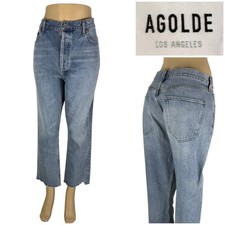 Jeans feminino AGOLDE 34 Riley cintura alta corte reto azul Zephyr a056d 811 comprar usado  Enviando para Brazil